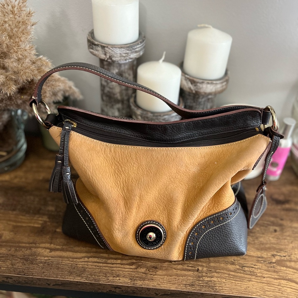 Dooney & Bourke Tangerine Nubuck Leather Satchel Shoulder Bag.
